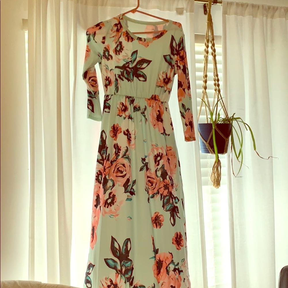 Long mint floral dress